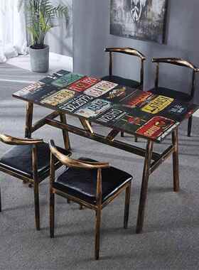 商用复古主快餐面桌椅DIJ组合早餐食堂餐桌椅大排档馆小饭吃题店