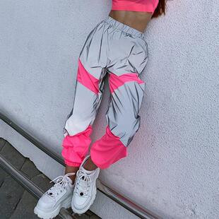 Sports waist patchwork reflective pants 运动中腰拼接反光裤