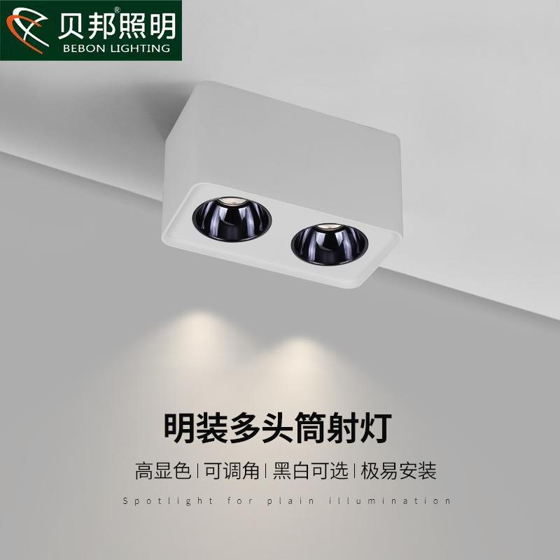 简IOG双头明装筒极灯防眩方形客厅卧室胆吸顶led免开孔明双眼装斗