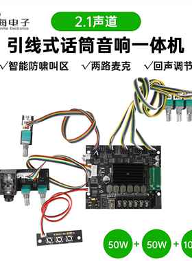 ZK-MT21S引线版2.1声道蓝牙功放板KTV话筒音响一体机50W+50W+100W