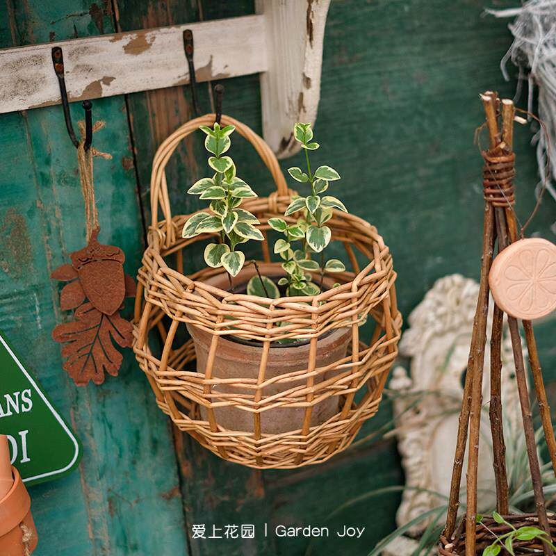 爱上花园家居挂篮花器手工编织藤编手提镂空柳编花篮篮子收纳篮