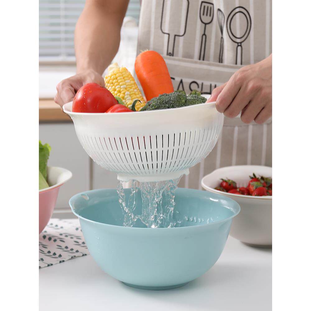 日本双层塑料沥水篮洗菜盆洗菜篮厨房家用创意淘米洗水果菜篮子水
