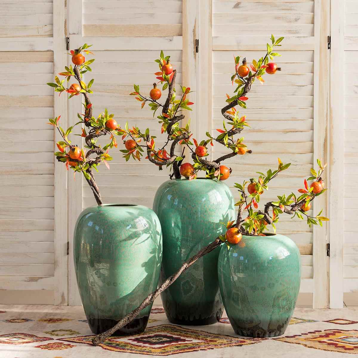 新中式创意石榴树枝仿真盆景会所酒店前台绿植果实盆栽石榴插花