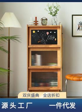 北欧实木书柜客厅小户型中古樱桃木杂志柜落地玄关柜多功能储物柜