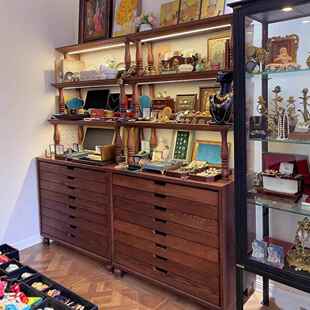 珠宝首饰展示柜中岛柜古玩玉器饰品柜复古中古风陈列柜高柜展示架