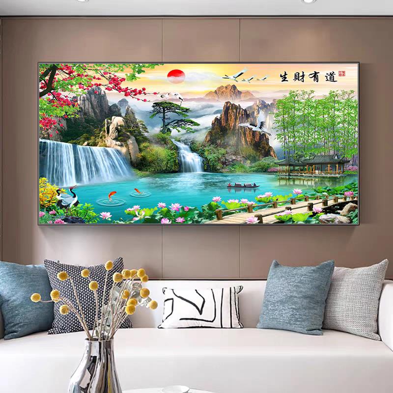 风景山水客厅沙发背景墙装饰画家和万事兴流水生财农村中堂壁挂画