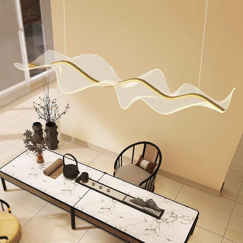 设计师艺术创意飘带餐厅吊灯2023年新款轻奢长条餐桌吧台茶室灯