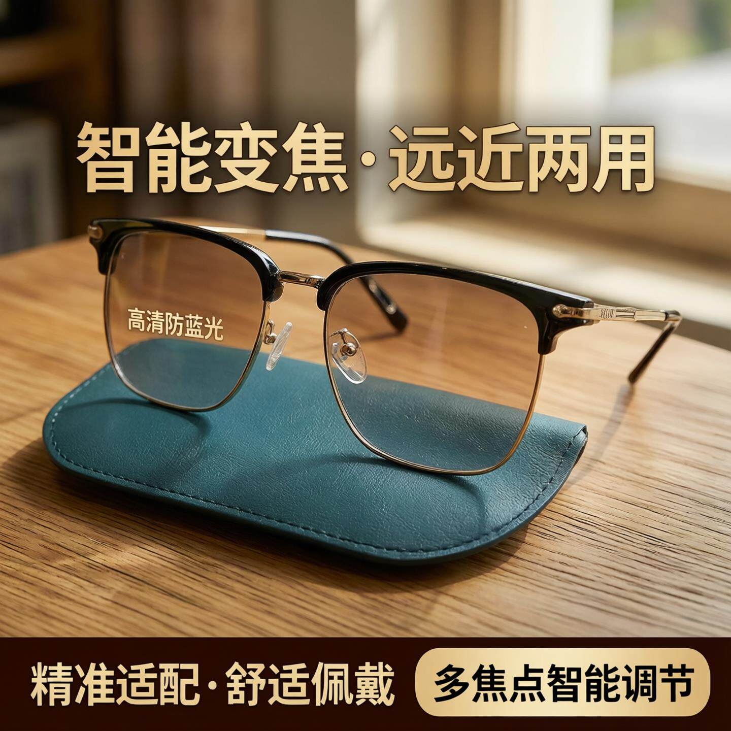 智能老花眼镜自动调节度数变焦远近两用高清防蓝光多焦点老年人眼