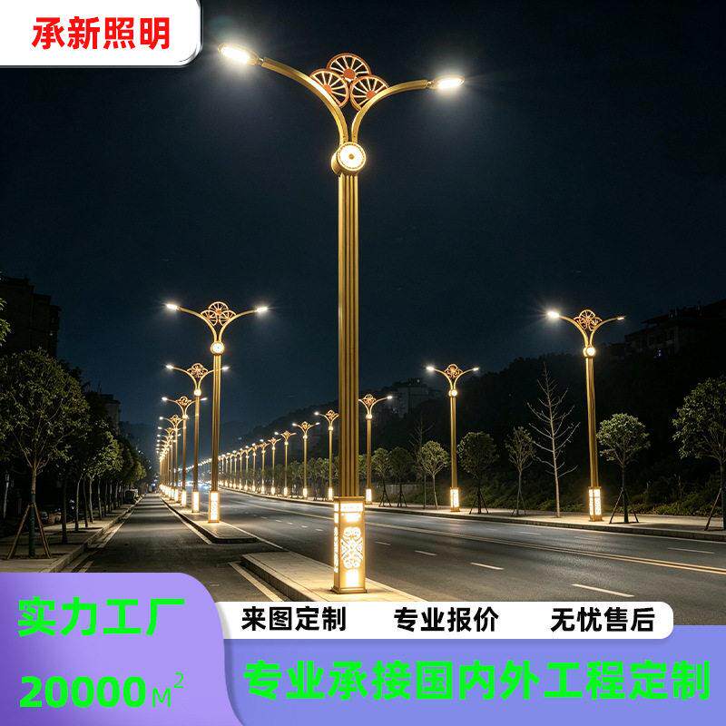 杆户外景观街道广场led玉兰灯仿古灯民族特色8米双臂市政路灯