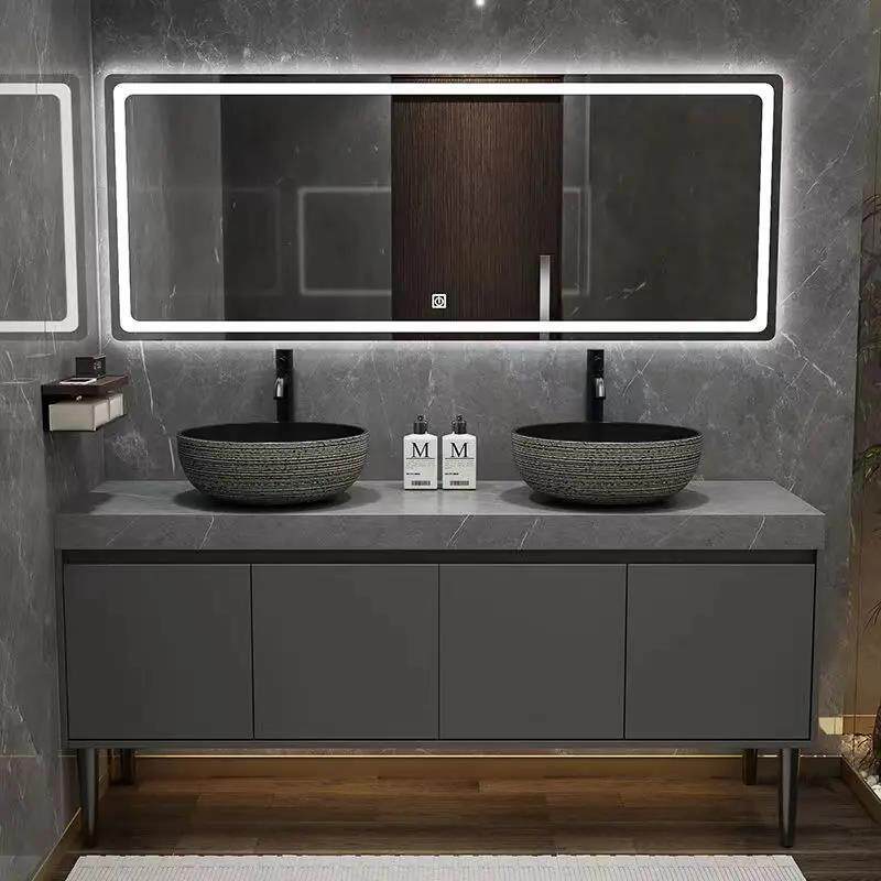 栾纪落地洗手台盆民宿酒店岩板浴室柜组合落地式智能艺术盆公共化