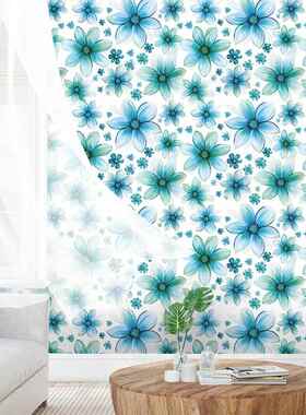 YHB069蓝色水彩花朵墙纸家居装饰卧室客厅背景墙翻新自粘墙布壁纸