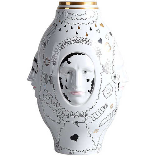 设计师陶罐装软彩绘 花人脸best器 浮雕装饰品花瓶陶瓷west 摆件