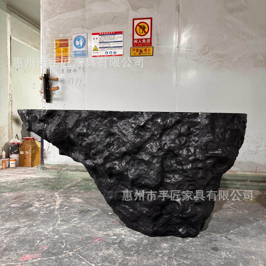 侘寂风碳化黑长桌设计师冰川岩石风格创意艺术酒店民宿样板房家具