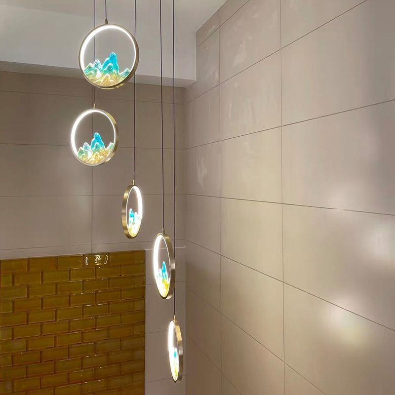 楼梯别吊471灯楼长轻吊灯全铜新中式奢现代中国风墅复式loft旋转