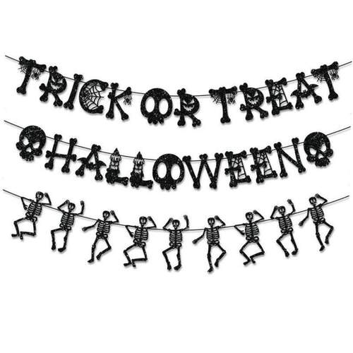 Halloween flag pulling party decorated banner pulling skull
