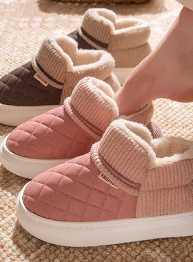 pu防水棉鞋2025秋冬季新款情侣居家外穿厚底防滑包跟棉拖鞋女男士