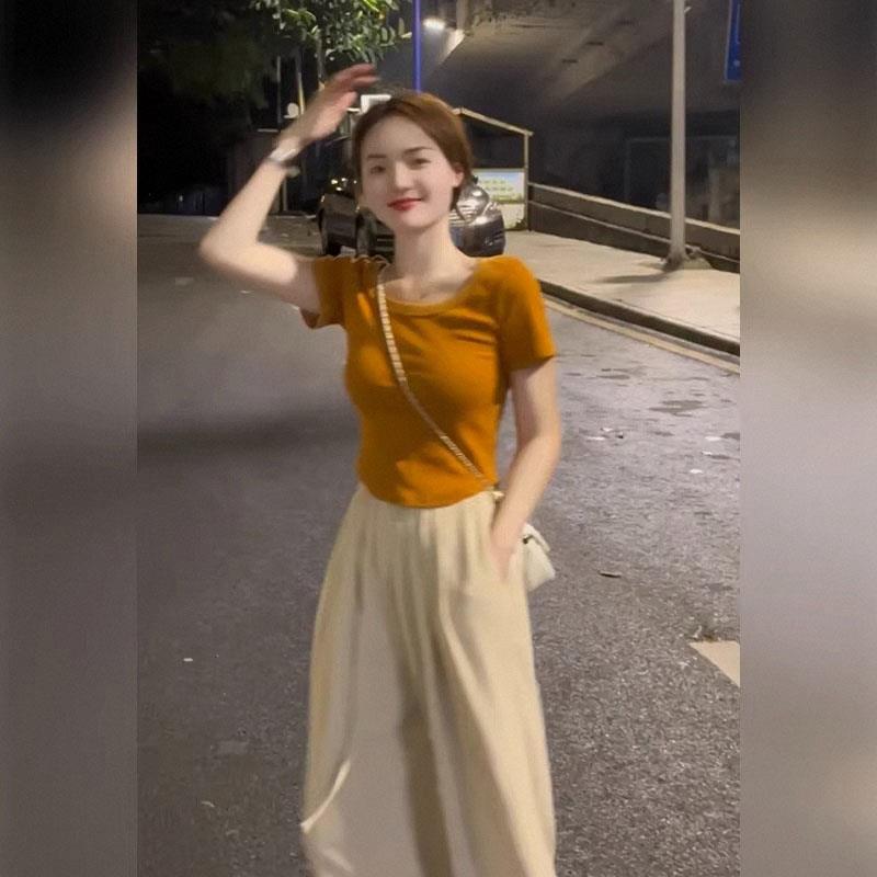 辣妹短袖t恤夏季欧货鱼骨bm正肩小衫小个子修身短款高腰方领上衣