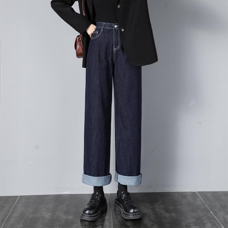 and high women blue wide straight for size fleece-lined