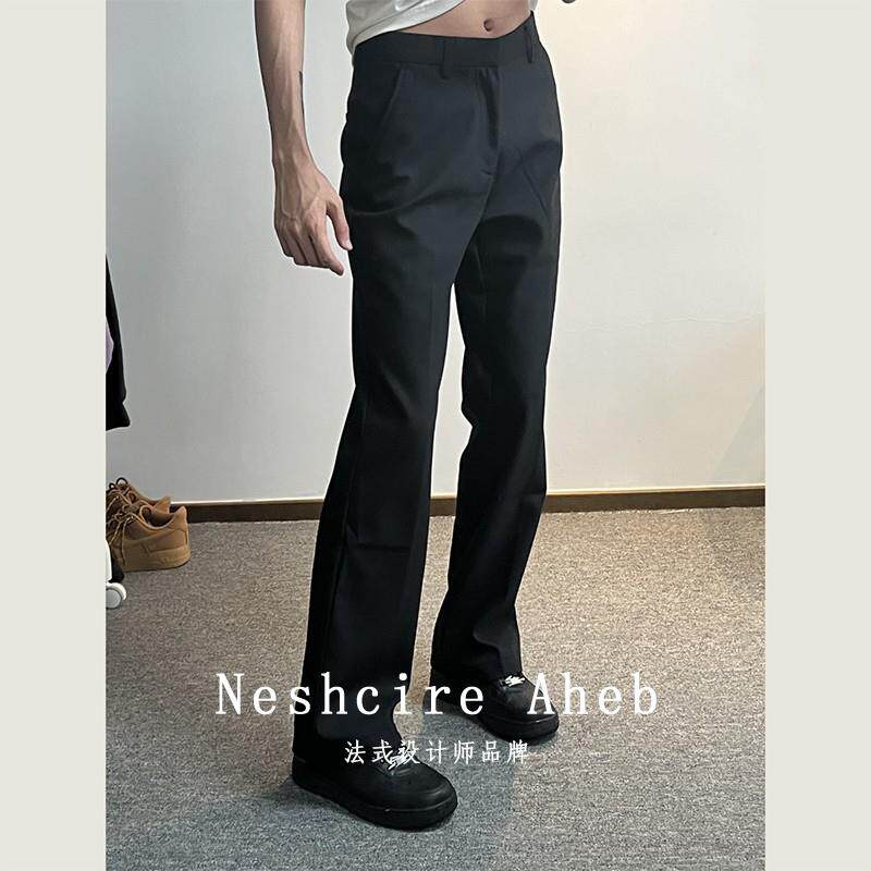 Neshcire Aheb 春秋季高级感黑色弯刀西裤男款微喇裤垂坠感休闲裤