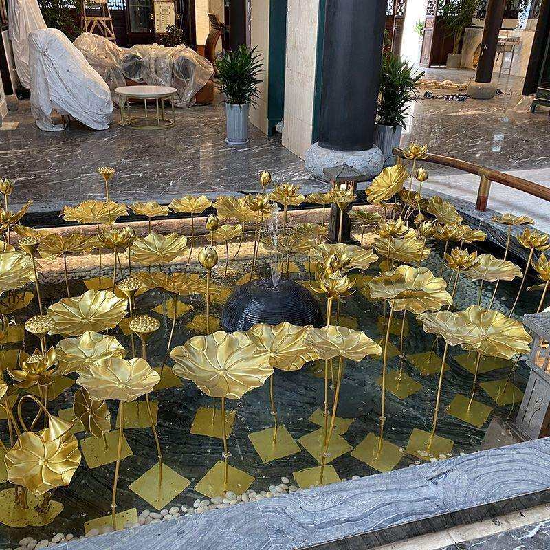 会水池莲花铁艺荷叶荷花室内莲叶装饰水景摆件创意金色所酒店金属