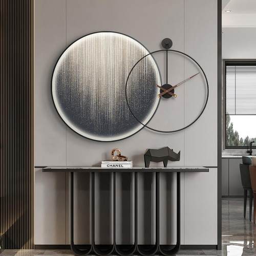 现代简约led灯画圆形装饰画钟表组合画轻奢风抽象挂画晶瓷餐厅画