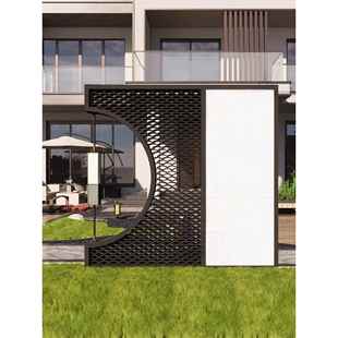 定制新中式不锈钢半月洞门屏风隔断户外园林庭院景观墙金属迎门墙