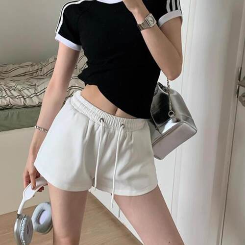 Womens Shorts Casual Solid Color Fitted Drawstring Elastic