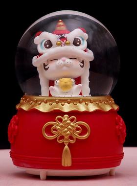 2022年虎年水晶球音乐摆件新年小老虎礼物桌面装饰品音乐盒树脂品