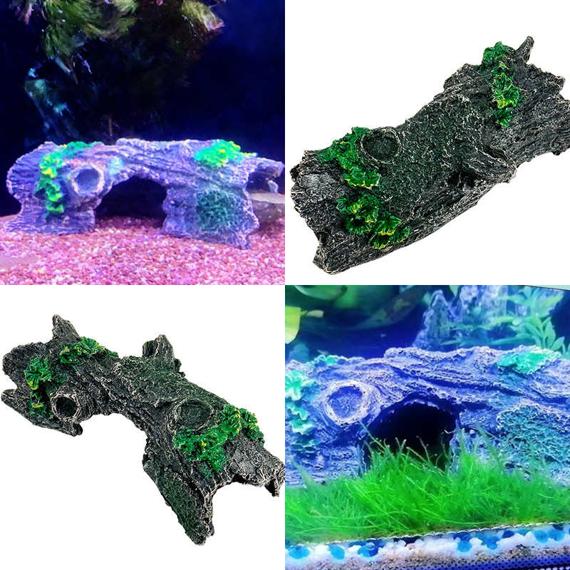 1pc水族馆装饰树脂空心树干装饰 斗鱼房子洞穴木房子鱼缸装饰树皮