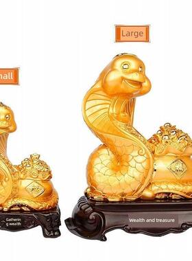 十二生肖蛇摆件招财，元宝，聚宝盆，风水财运木纹，可携S爱手工