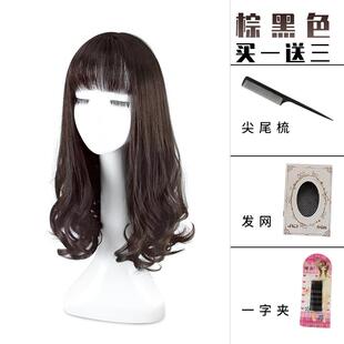 正品花假发女卷然发自整顶全头套长式彷真发丝时尚微卷修脸中长发