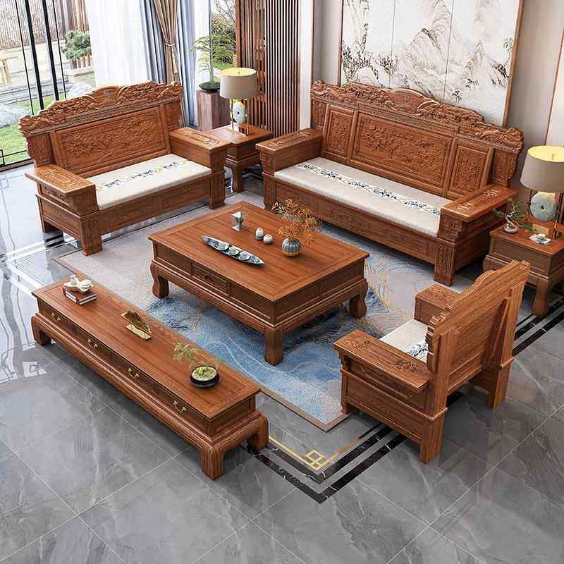 中ZG-81189发式花冬梨木实木沙组合仿古雕花大户型夏墅两用明清古