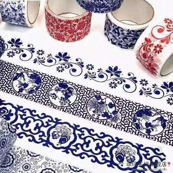 胶布贴墙花盆贴画特色青花瓷胶带花边走廊墙贴贴纸装饰