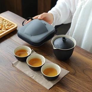 车快一壶陶瓷 三杯旅行泡茶杯茶具礼品单人客功夫便携包小套壶载装