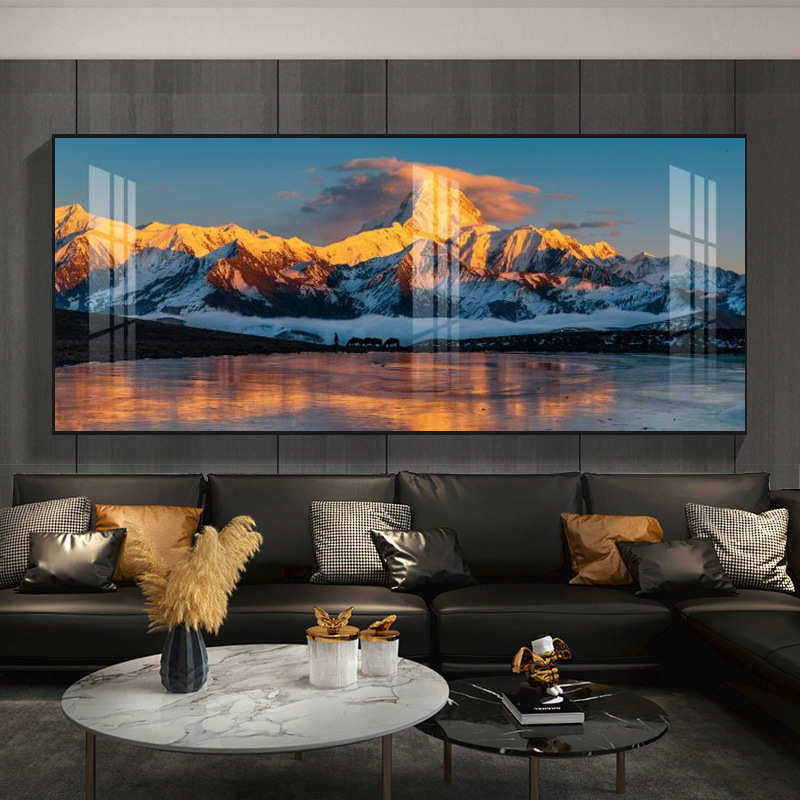 日照金山客厅装饰画大气沙发背景墙挂画现代简约轻奢墙画晶瓷壁画,家居饰品,现代装饰画,淘宝优惠券,粉丝福利购,淘宝优惠卷