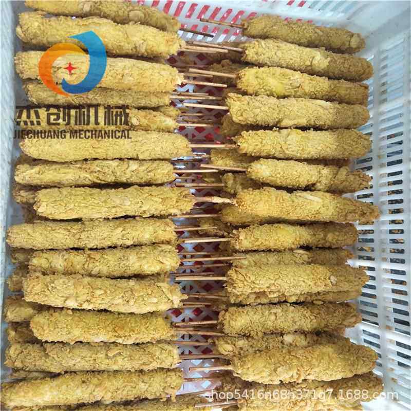食品厂专用鸡柳油炸机器特氟龙不粘板带油炸机鸡肉串油炸生产线