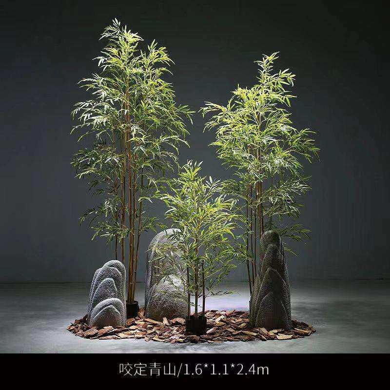 现代中式仿真竹子景观造景室内植物楼梯间景观样板造景装饰盆栽
