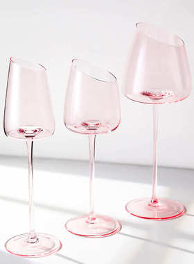 ins风粉红色香槟红酒杯套装家用高档轻奢大肚红杆勃艮第水晶高脚