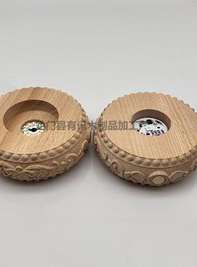 无球线充14518电触控圆d形莲花浮面雕实木le灯水晶发光灯座小夜灯