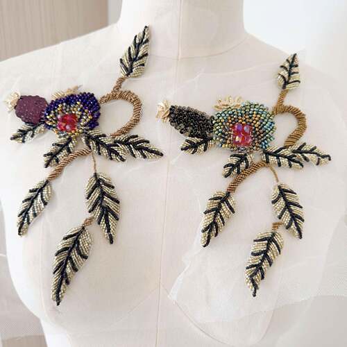 A法绣小众设计师钉珠花朵珠绣贴花绣片礼服拍照服饰舞服DIY
