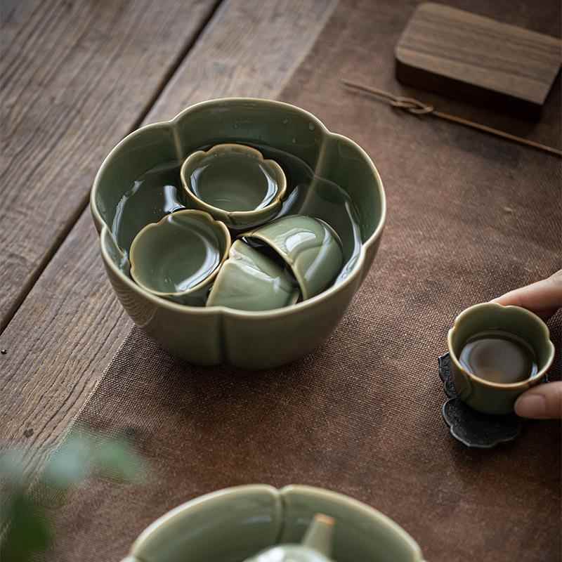 越窑青瓷花瓣建水耀州窑水缸型mjtc水盂废茶道配花件茶洗烟灰缸