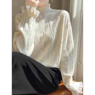 底衬衫 宽松小香风纤细针织衫 上衣1219e 内针织衫 高领蕾丝真边西式