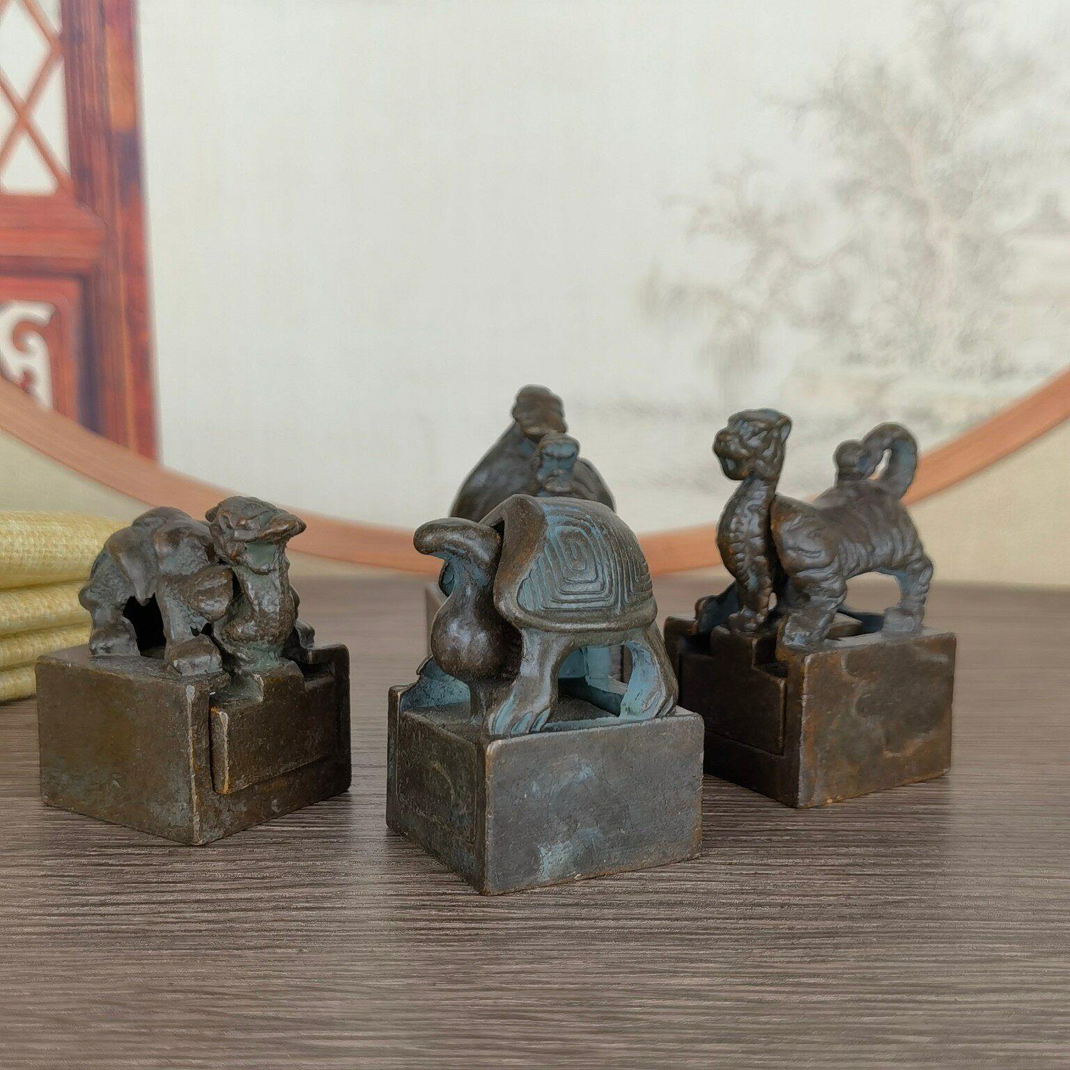 做旧仿古铜四神兽套印大小号摆件复古古玩杂项印章家居公室礼品