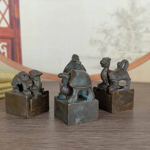 做旧仿古铜四神兽套印大小号摆件复古古玩杂项印章家居公室礼品