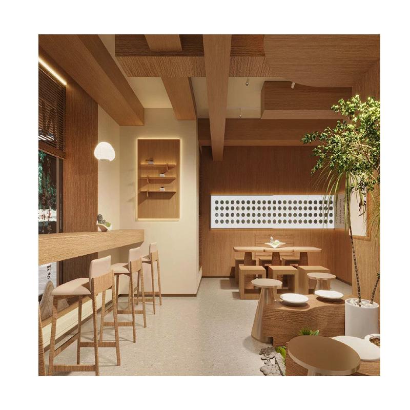 原木风饮茶展示柜整店设计装修茶品店实木吧台桌椅展示柜货架
