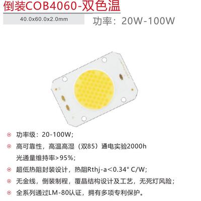 倒装双色温COB4046灯珠灯珠光源20-100W双色温COB倒装光源