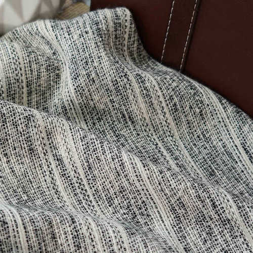 黑白条纹撞色棉麻春秋女装面料简约柔软窗帘复古风洗漱包装饰布料