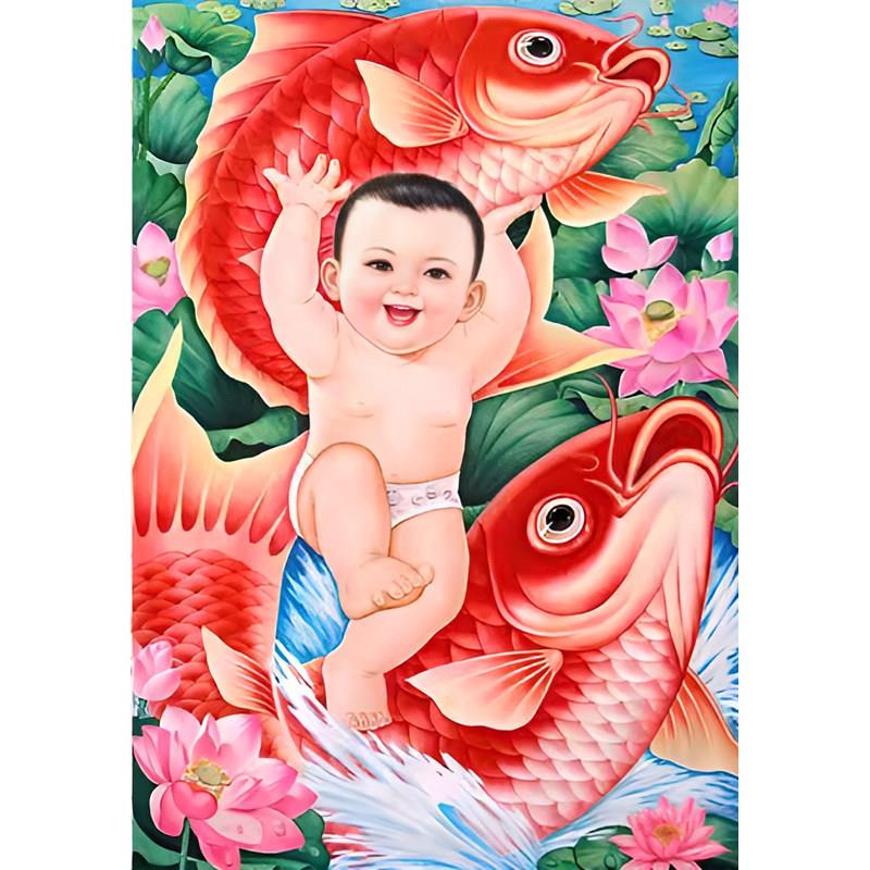 金童玉女求子年画宝宝年画娃娃送子图助孕贴画婚房喜娃图福娃男女