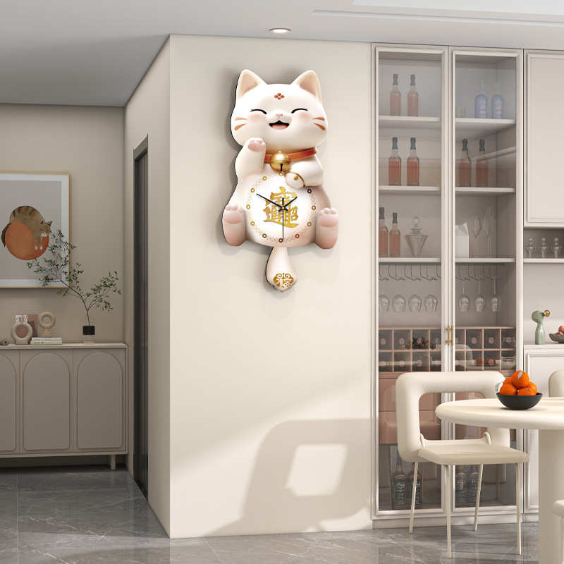 客厅家用时钟招财现代感餐厅猫钟表静音装饰挂创意挂钟时尚墙高级