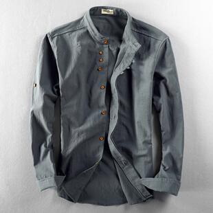 shirt with single cotton and linen collar Men neutral